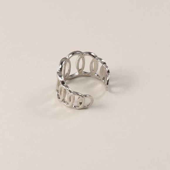 Hollow Out Oval Cuff Ring Adjustable Silver Plated - Picture 3 of 6